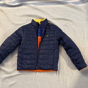 Navy Puffer Jacket with Orange Lining for Boys or Girls